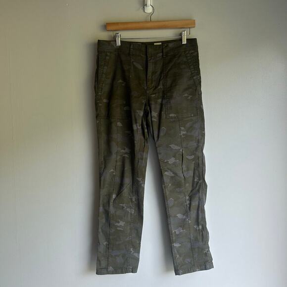 Anthropologie Wanderer Camo Utility Pants Linen Blend Women’s 29 Green Pockets - Picture 3 of 10